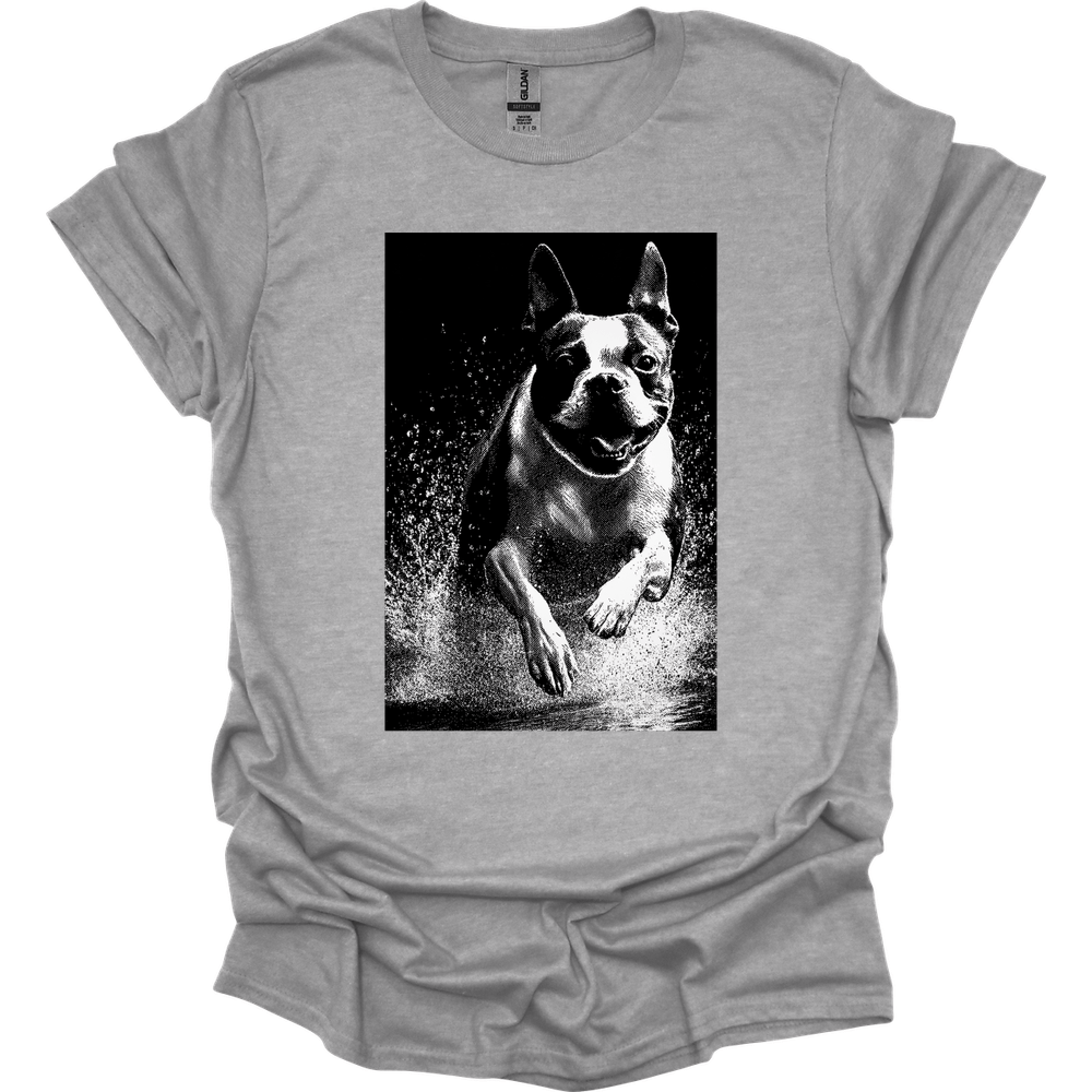 Boston Terrier - Puddle Dog T-Shirt - Sport Grey