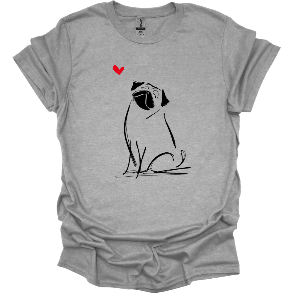 Pug - Sketch Dog T-Shirt - Sport Grey