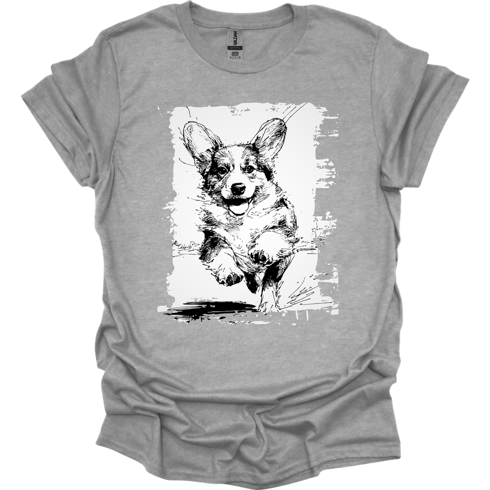 Corgi - Running Dog T-Shirt - Sport Grey