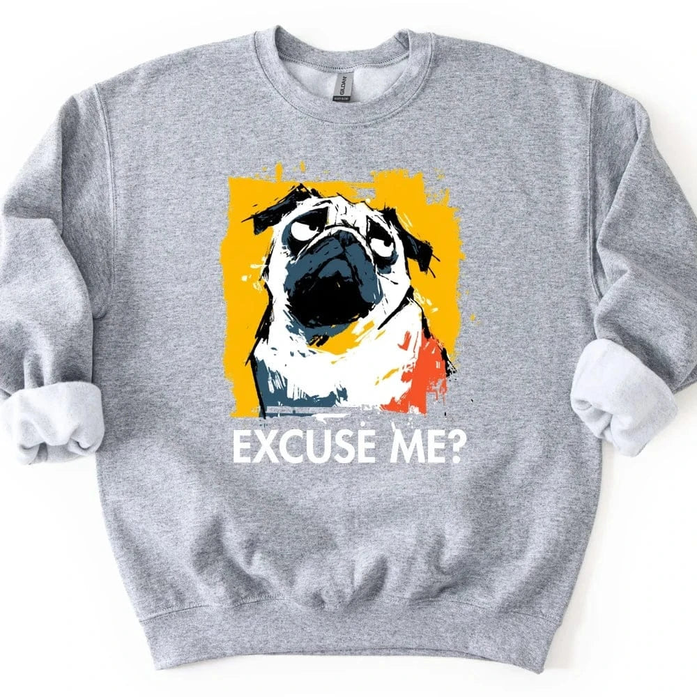 Pug - Excuse Me Dog Sweater - Sport Grey