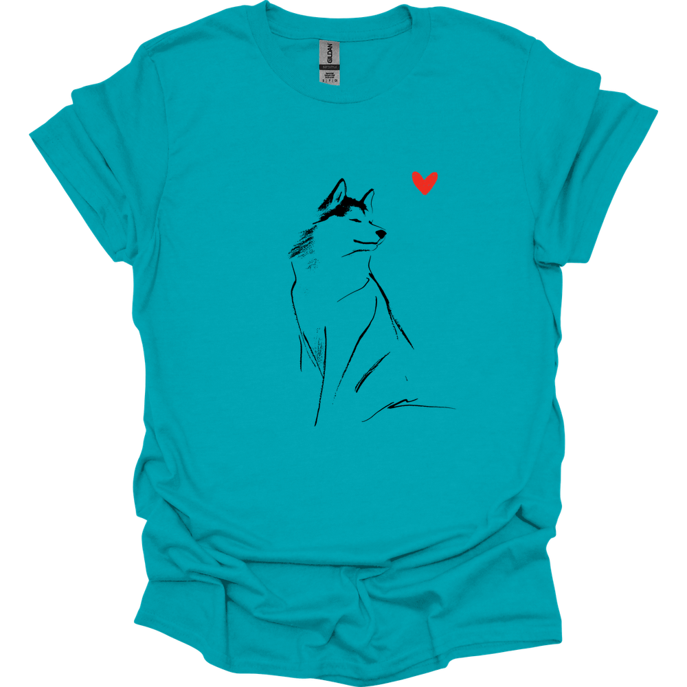 Siberian Husky - Sketch Dog T-Shirt - Tropical Blue