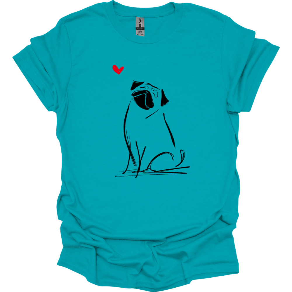 Pug - Sketch Dog T-Shirt - Tropical Blue
