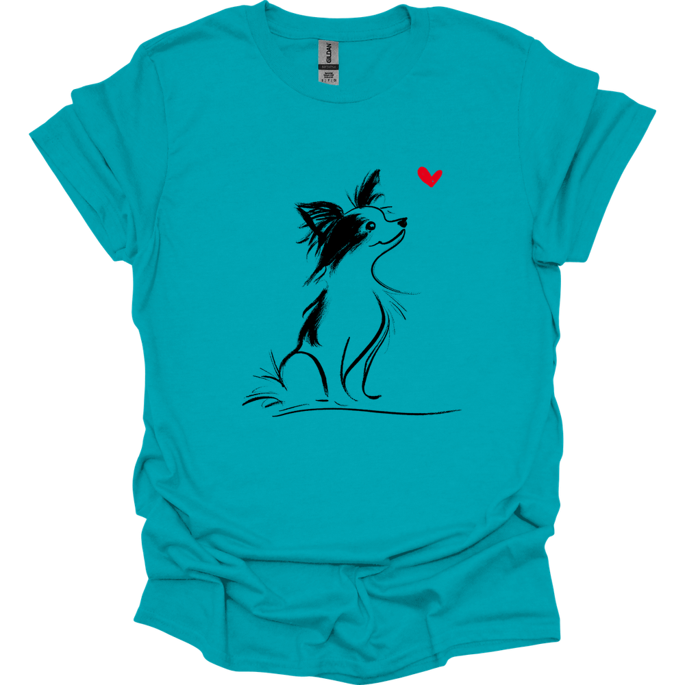 Papillon - Sketch Dog T-Shirt - Tropical Blue