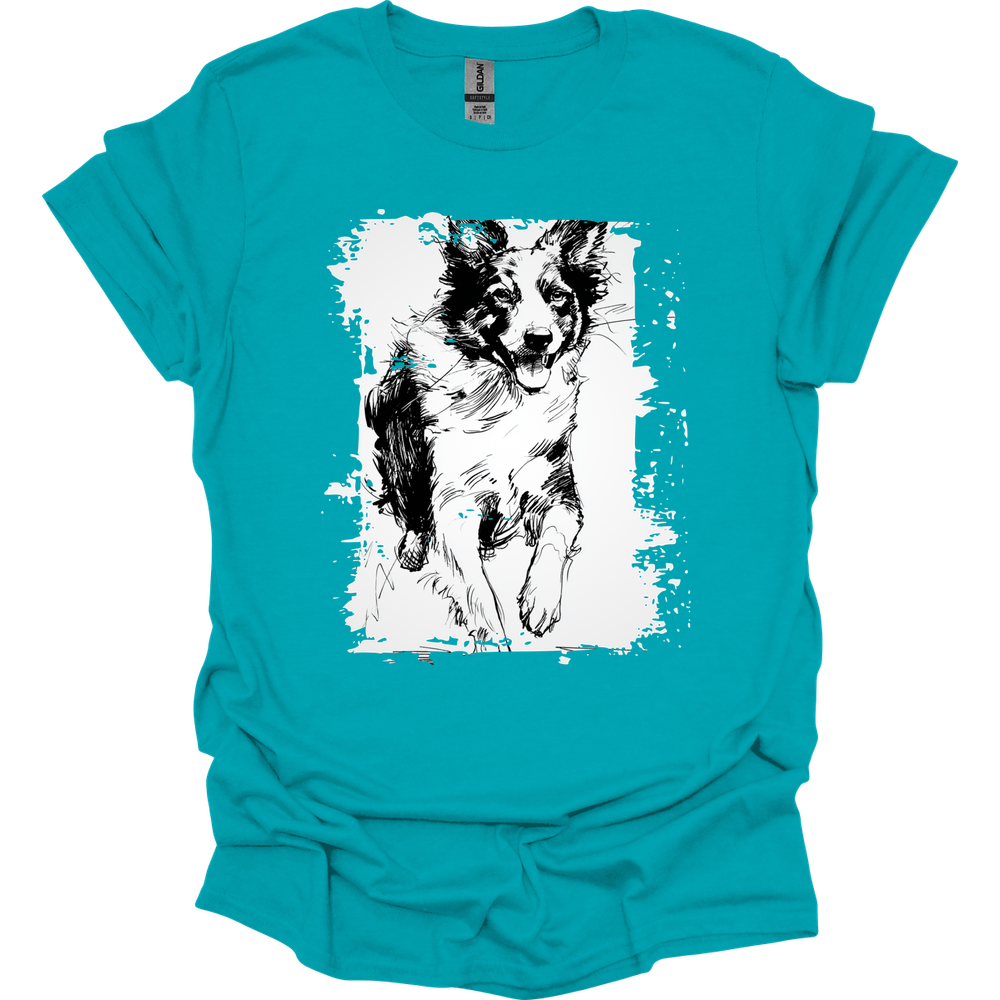 Border Collie - Running Dog T-Shirt - Tropical Blue