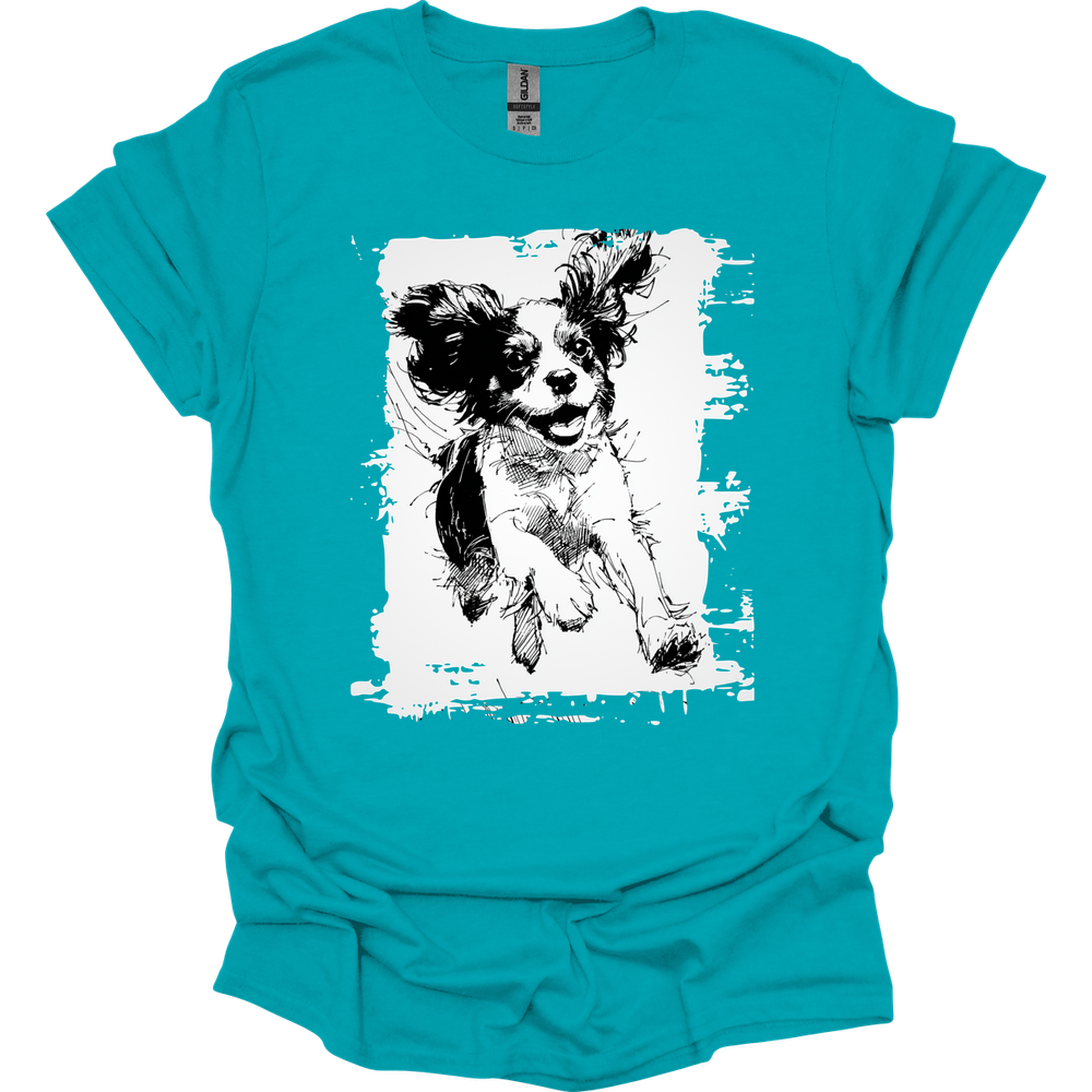 Cavalier King Charles Spaniel - Running Dog T-Shirt - Tropical Blue