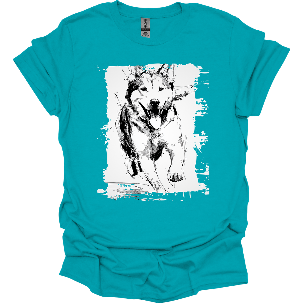 Siberian Husky - Running Dog T-Shirt - Tropical Blue