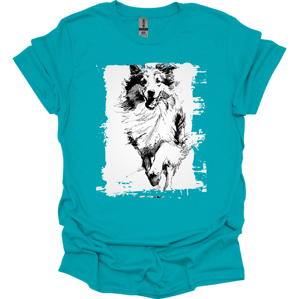 Shetland Sheepdog - Running Dog T-Shirt - Tropical Blue