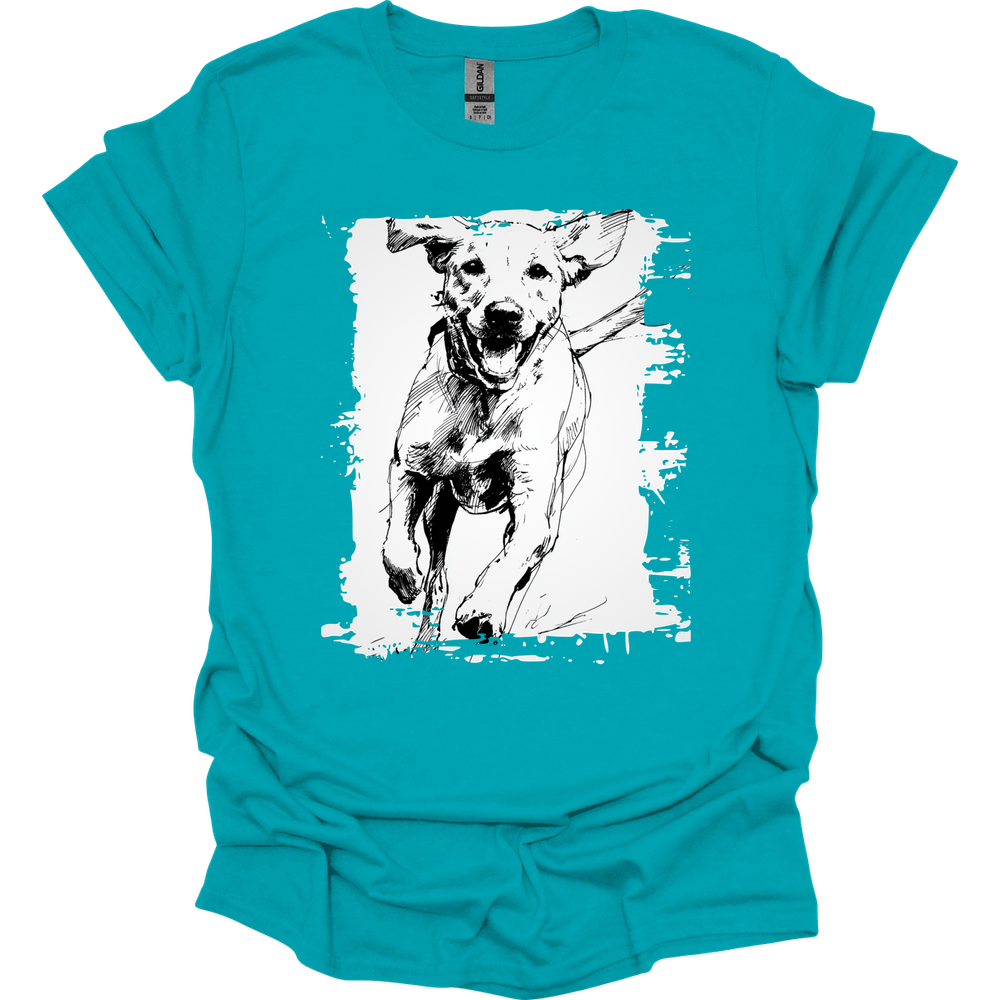 Labrador - Running Dog T-Shirt - Tropical Blue
