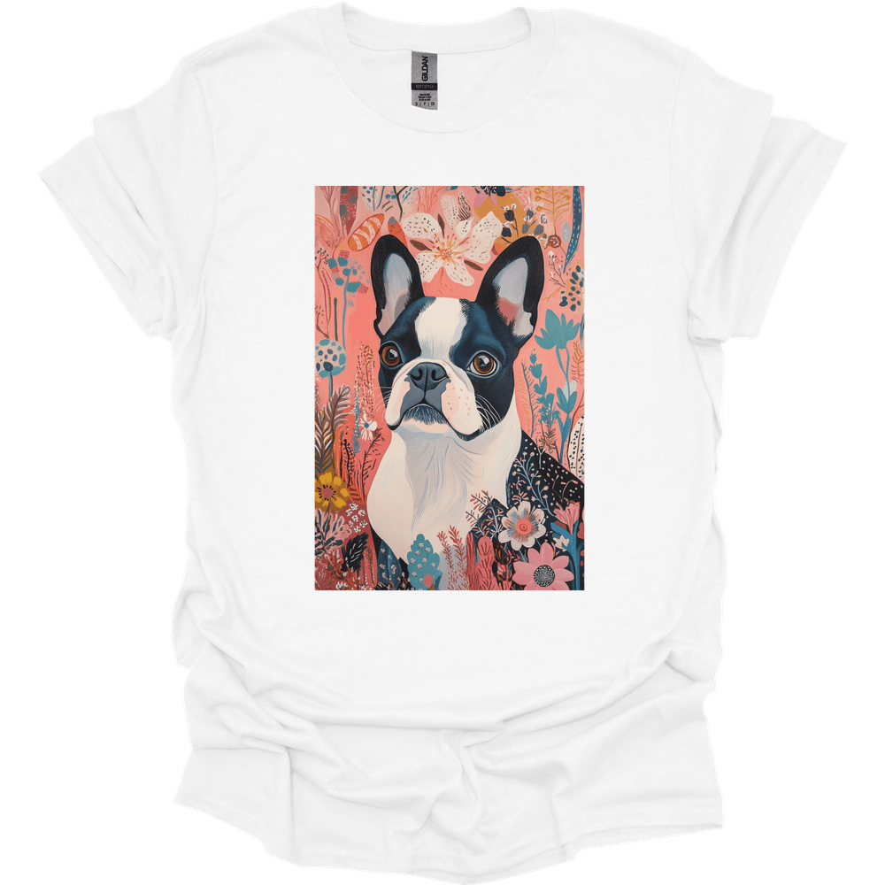 Boston Terrier - Boho Dog T-Shirt - White