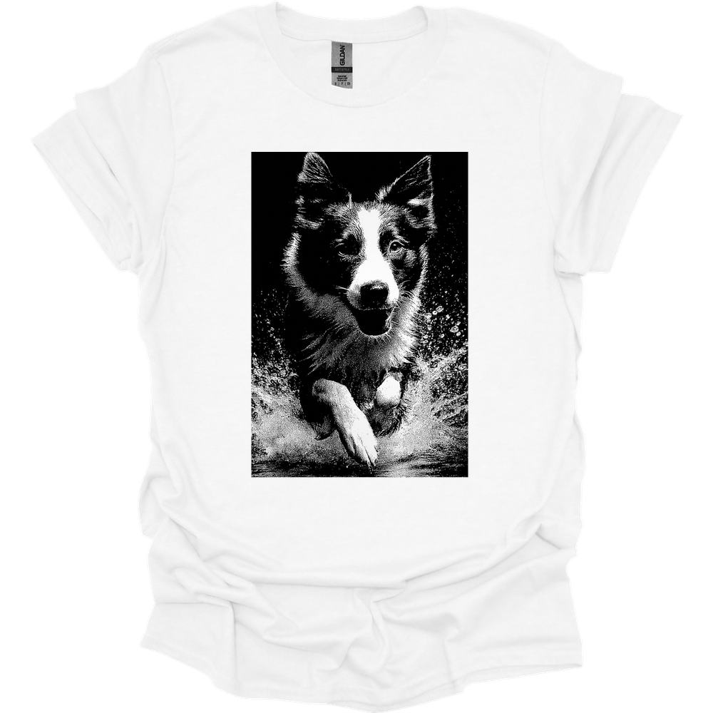 Border Collie - Puddle Dog T-Shirt - White