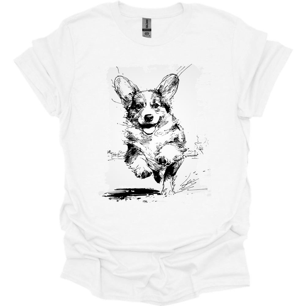Corgi - Running Dog T-Shirt - White