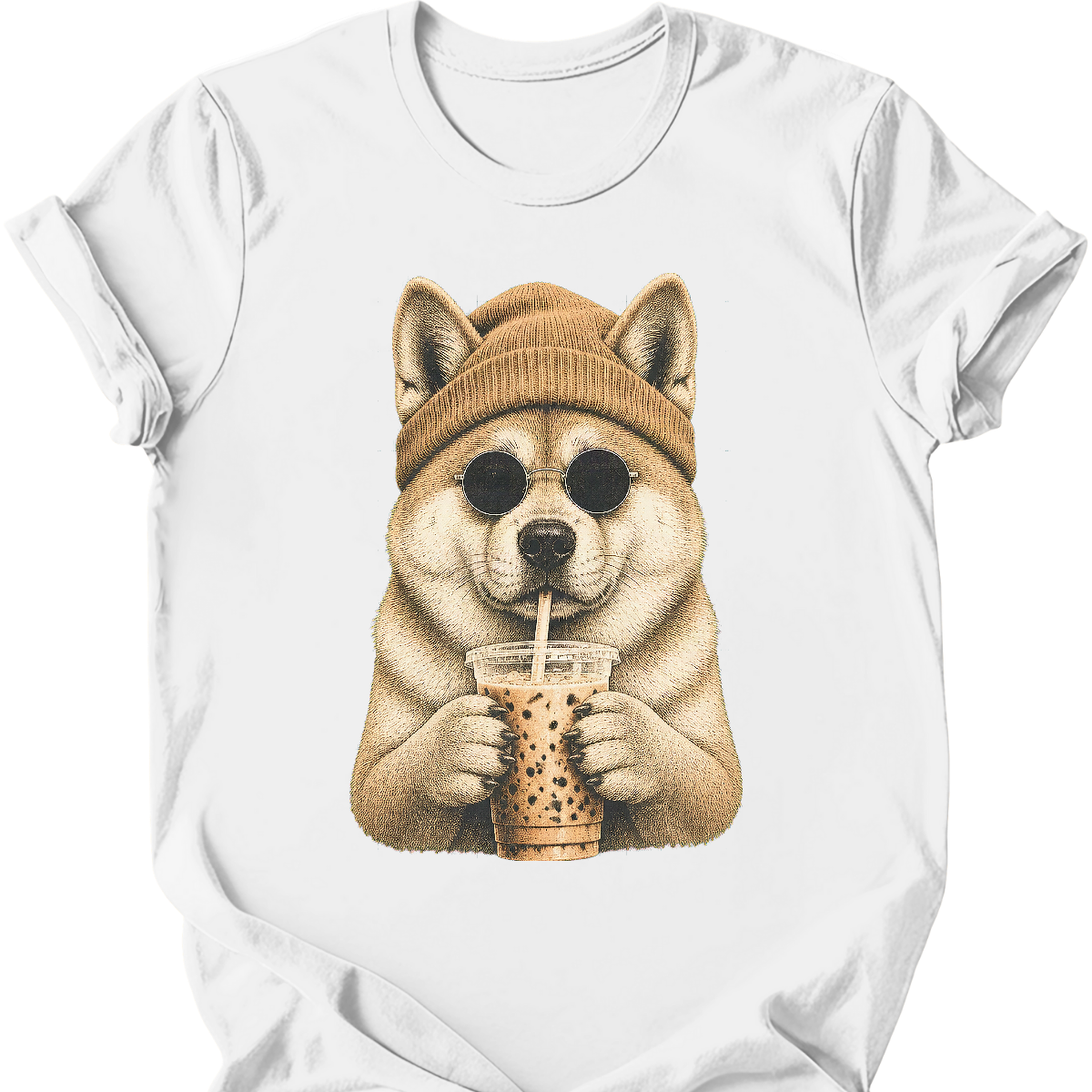 akita hipster dog tee white