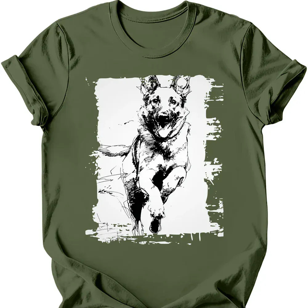 Belgian Malinois running dog tee military green
