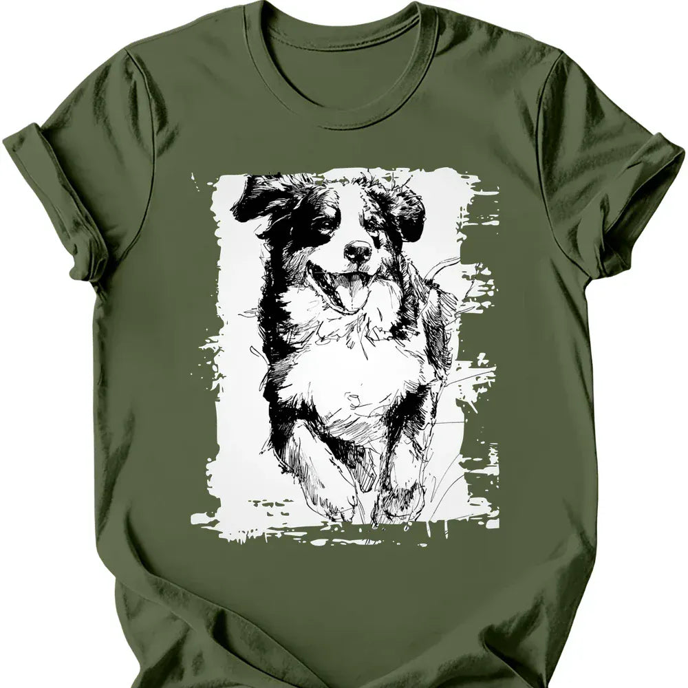 Bernese Mountain Dog running dog tee military green