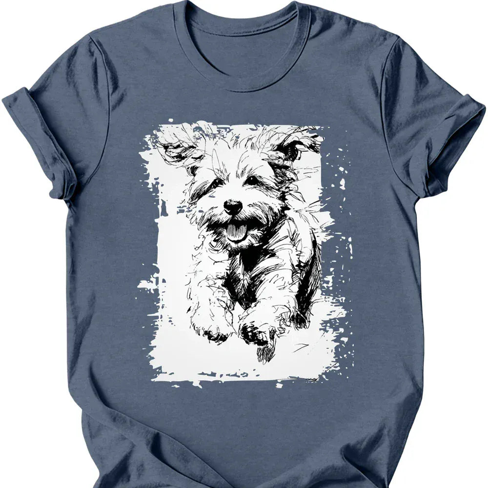 Bichon Frise running dog tee heather indigo