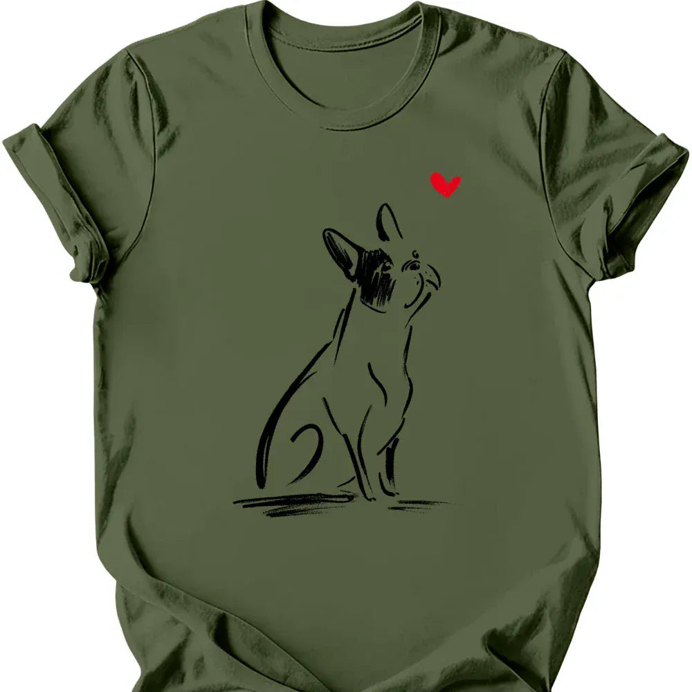 Boston Terrier sketch tee military green