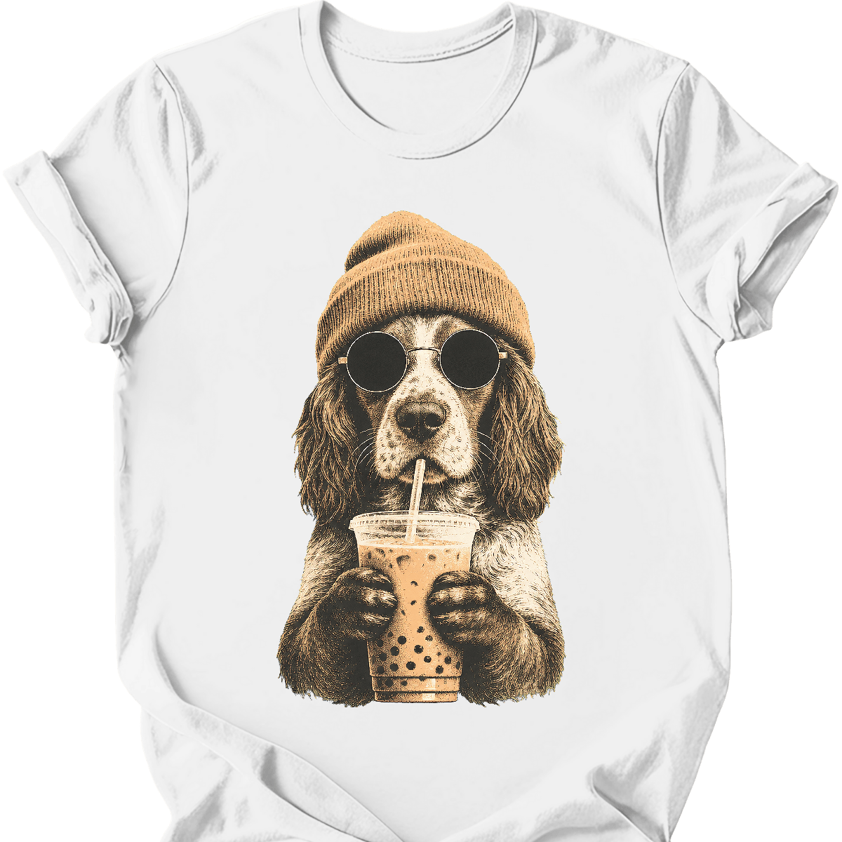 Brittany spaniel hipster dog tee white