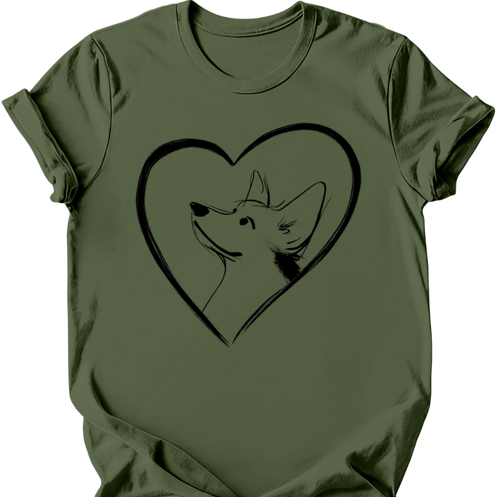 Corgi heart dog tee military green