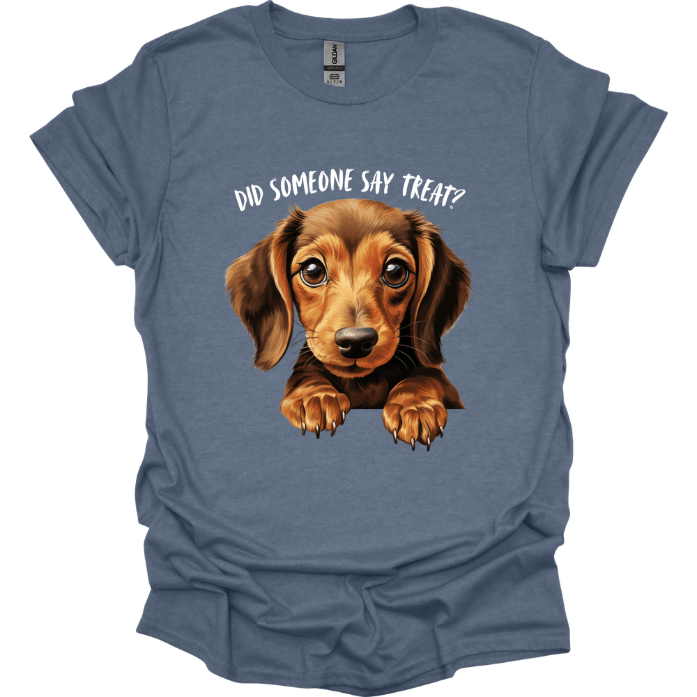 dachshund did someone say treat shirt heather indigo