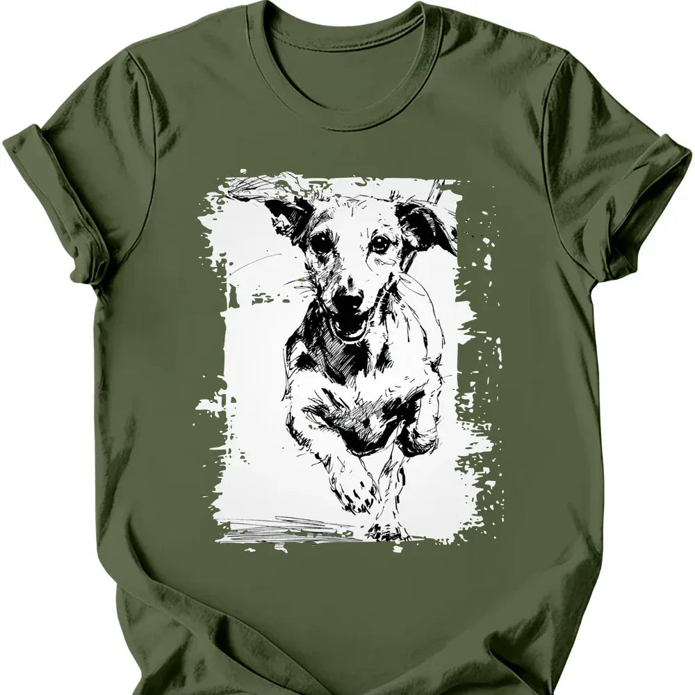 Dachshund running dog tee military green