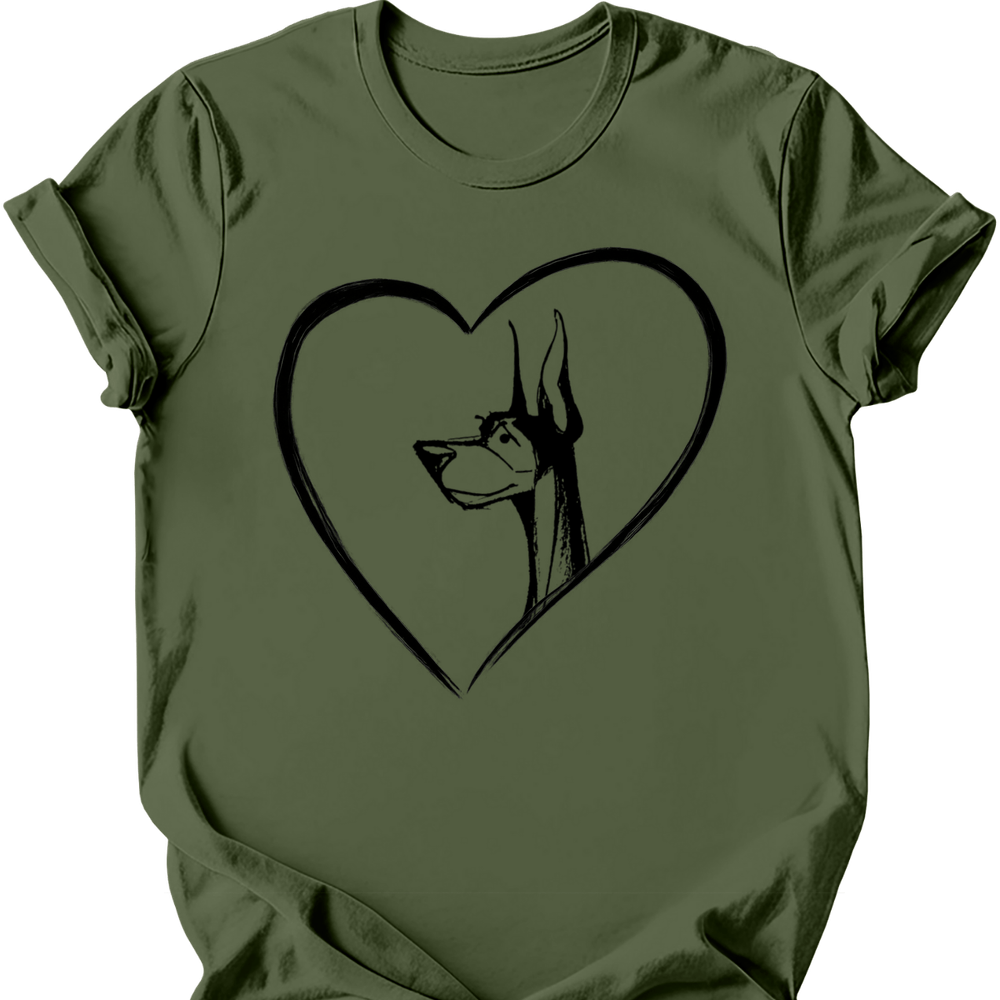 Doberman heart dog tee military green