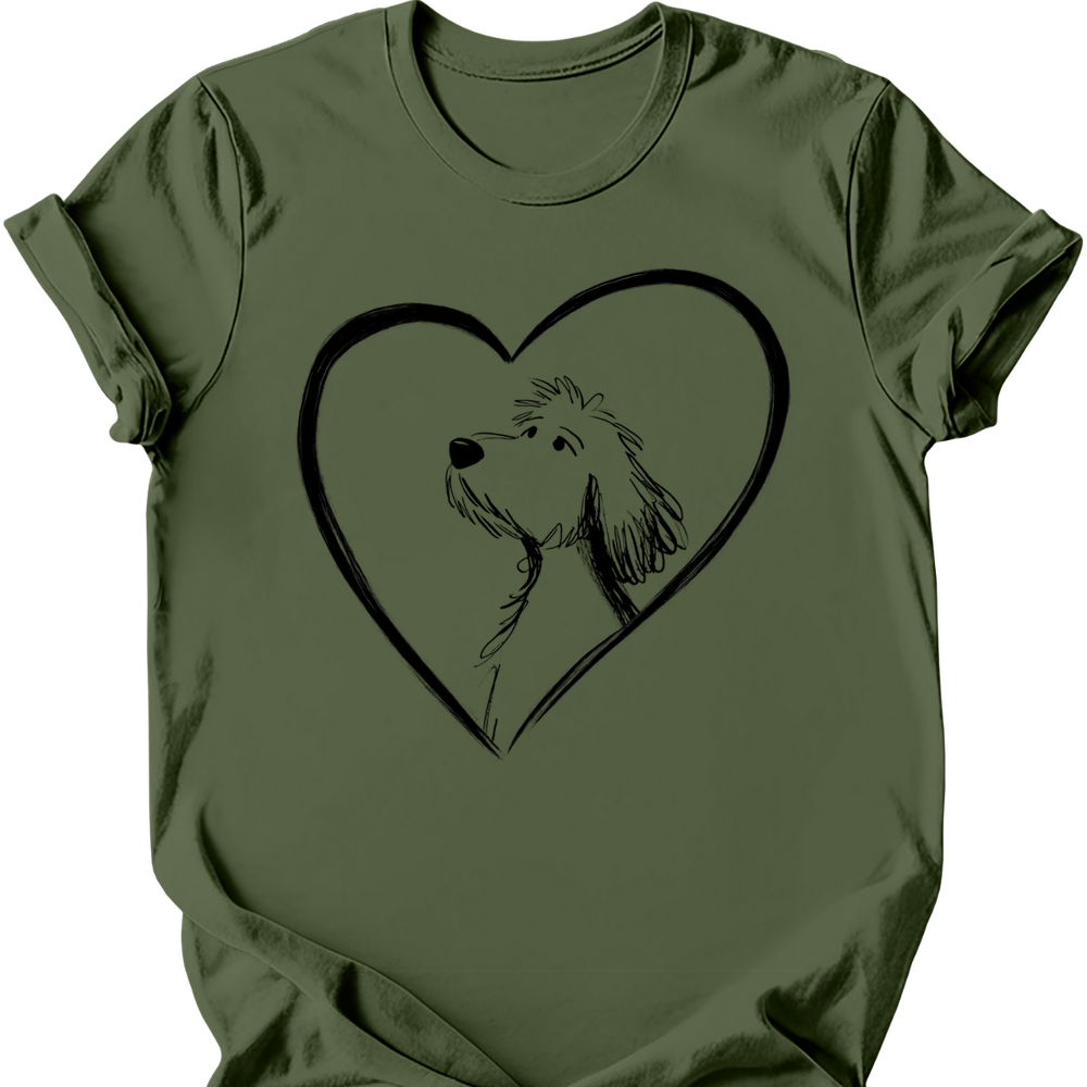 Golden Doodle heart dog tee military green