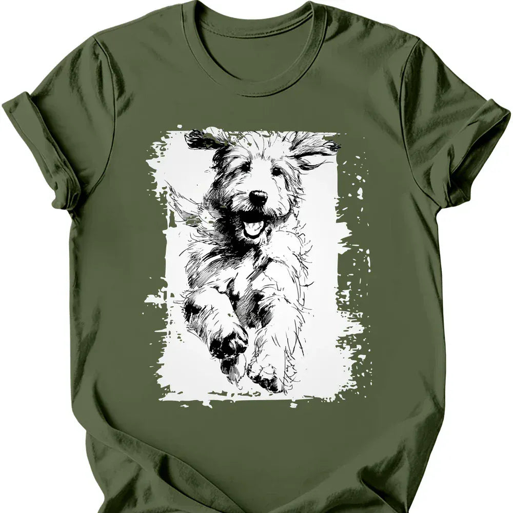 Golden Doodle running dog tee military green