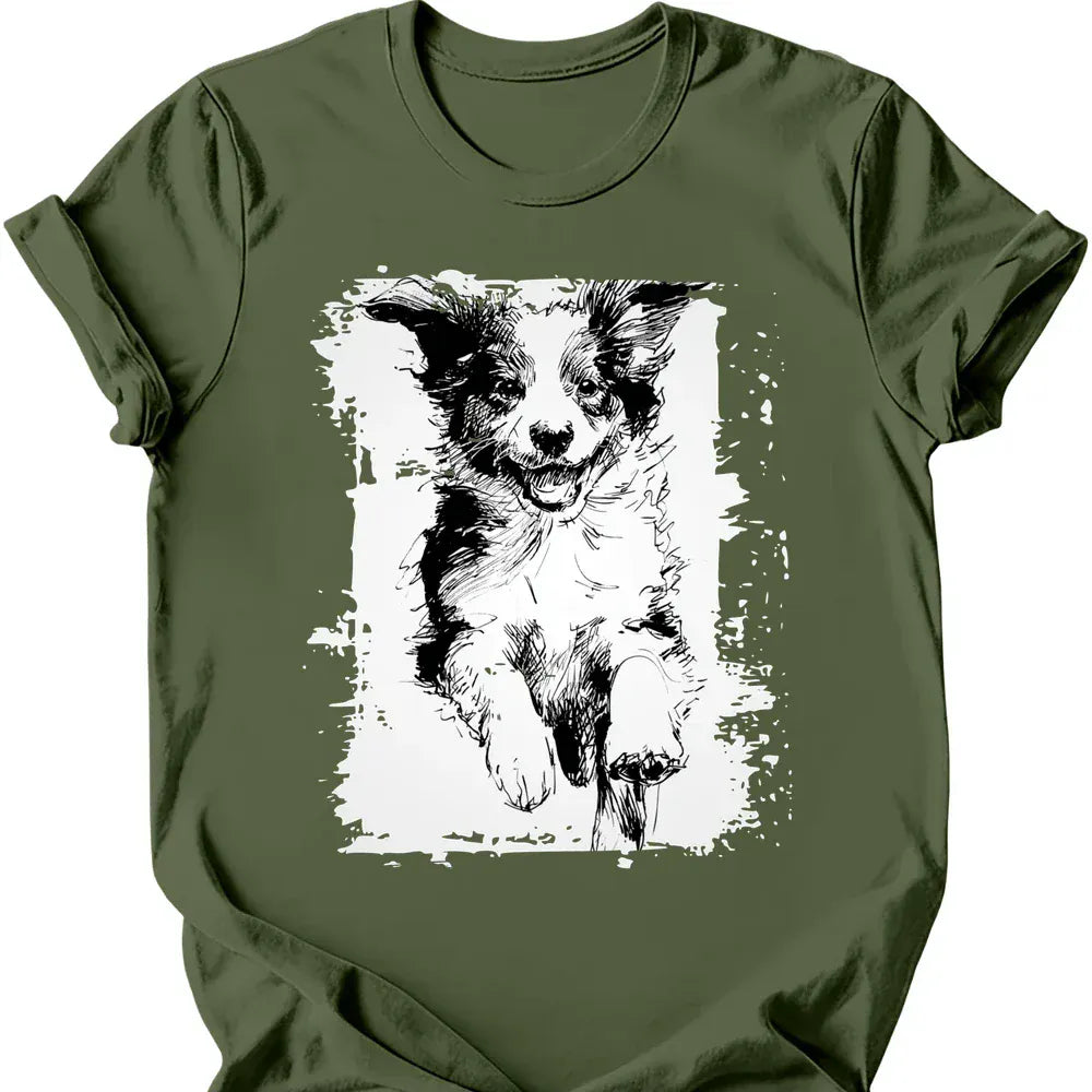 Miniature American Shepherd running dog tee military green