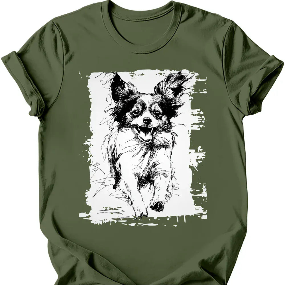 Papillon running dog tee military green