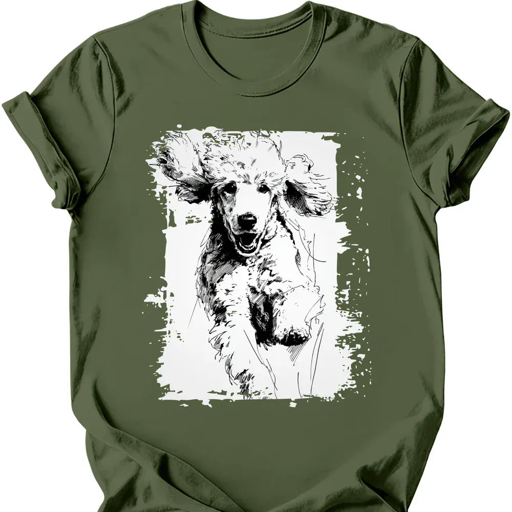 Poodle running dog tee military green