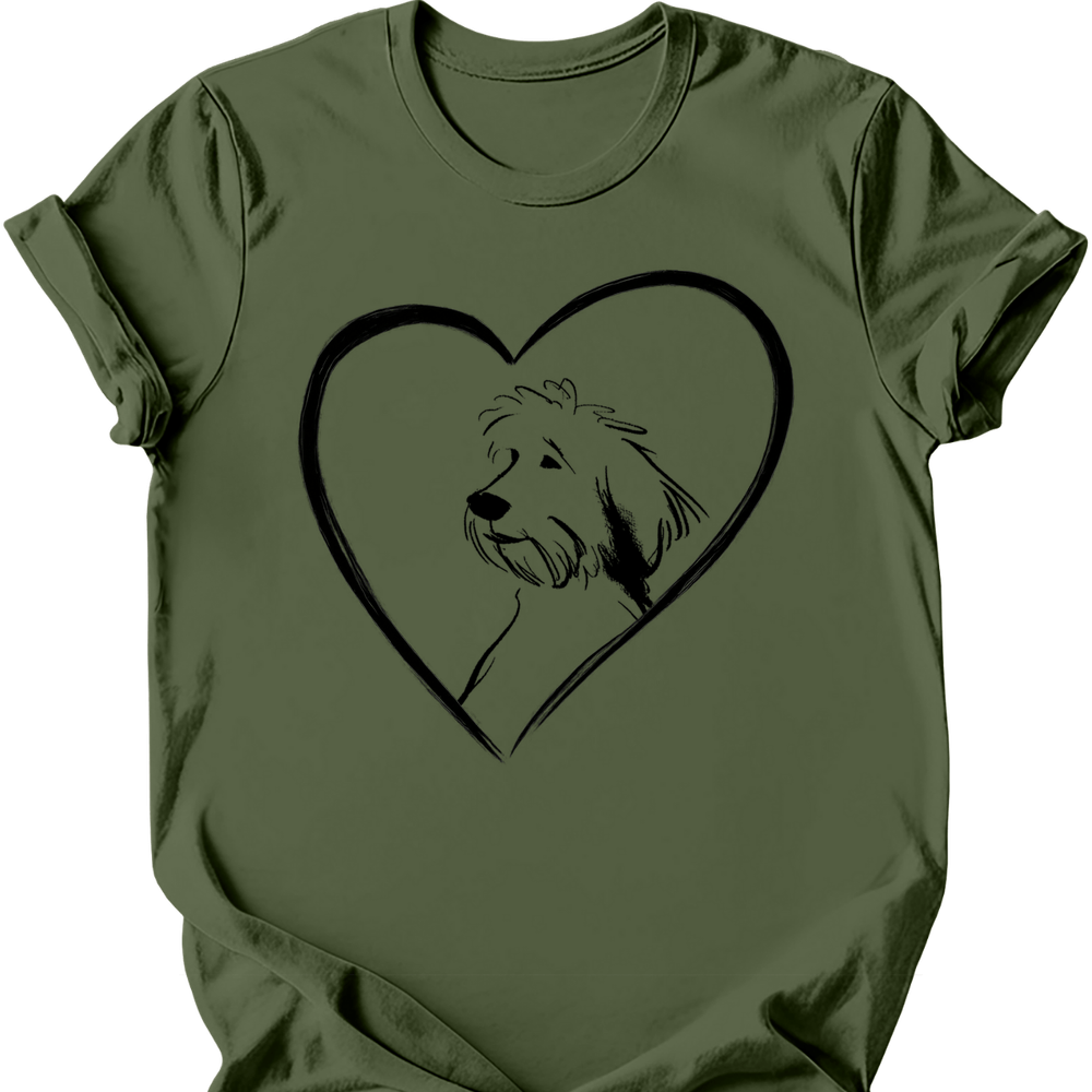Portuguese Water Dog heart dog tee military green
