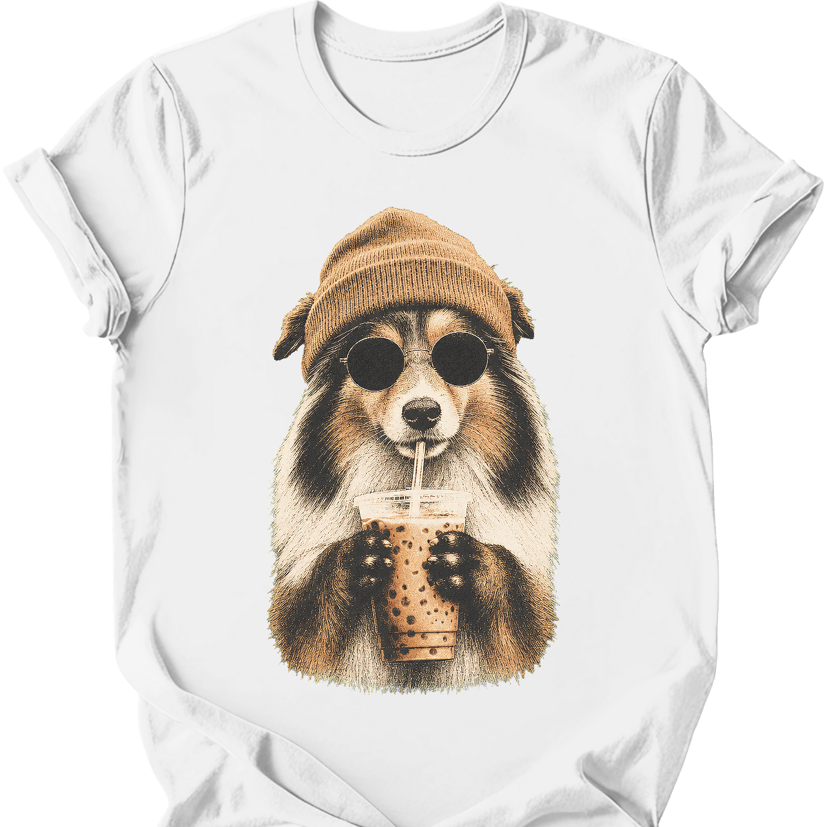 shetland sheepdog hipster dog tee white