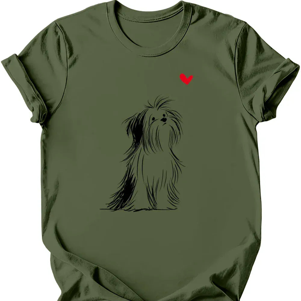 Shih Tzu sketch tee military green
