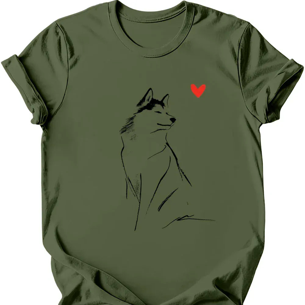 Siberian Husky sketch tee military green