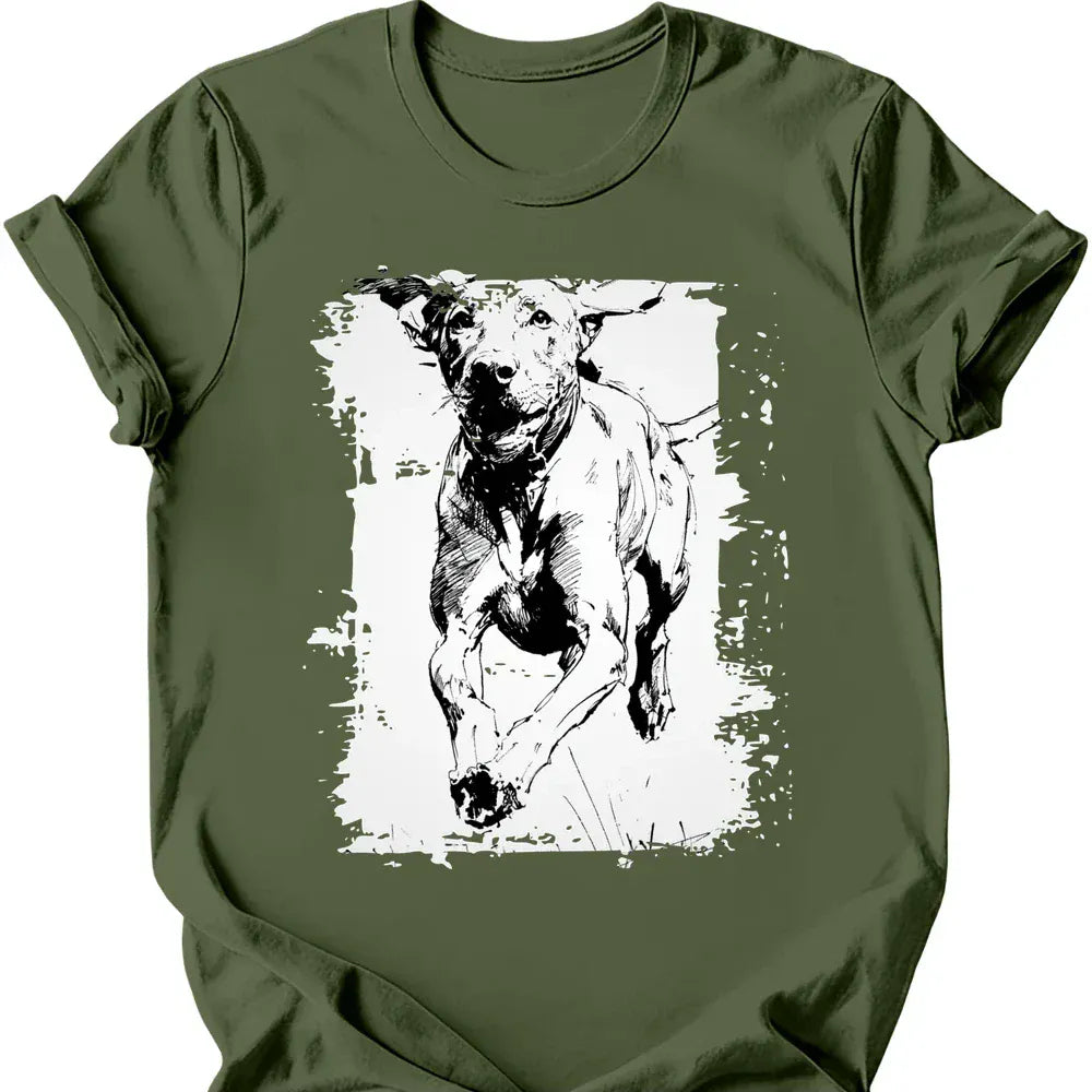 Vizsla running dog tee military green