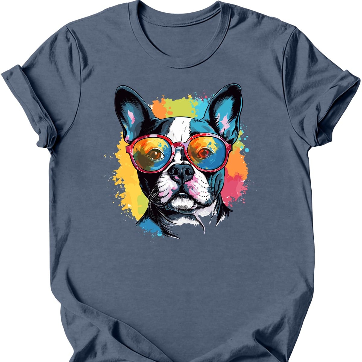 Boston Terrier - Top Dog T-Shirt - Heather Indigo