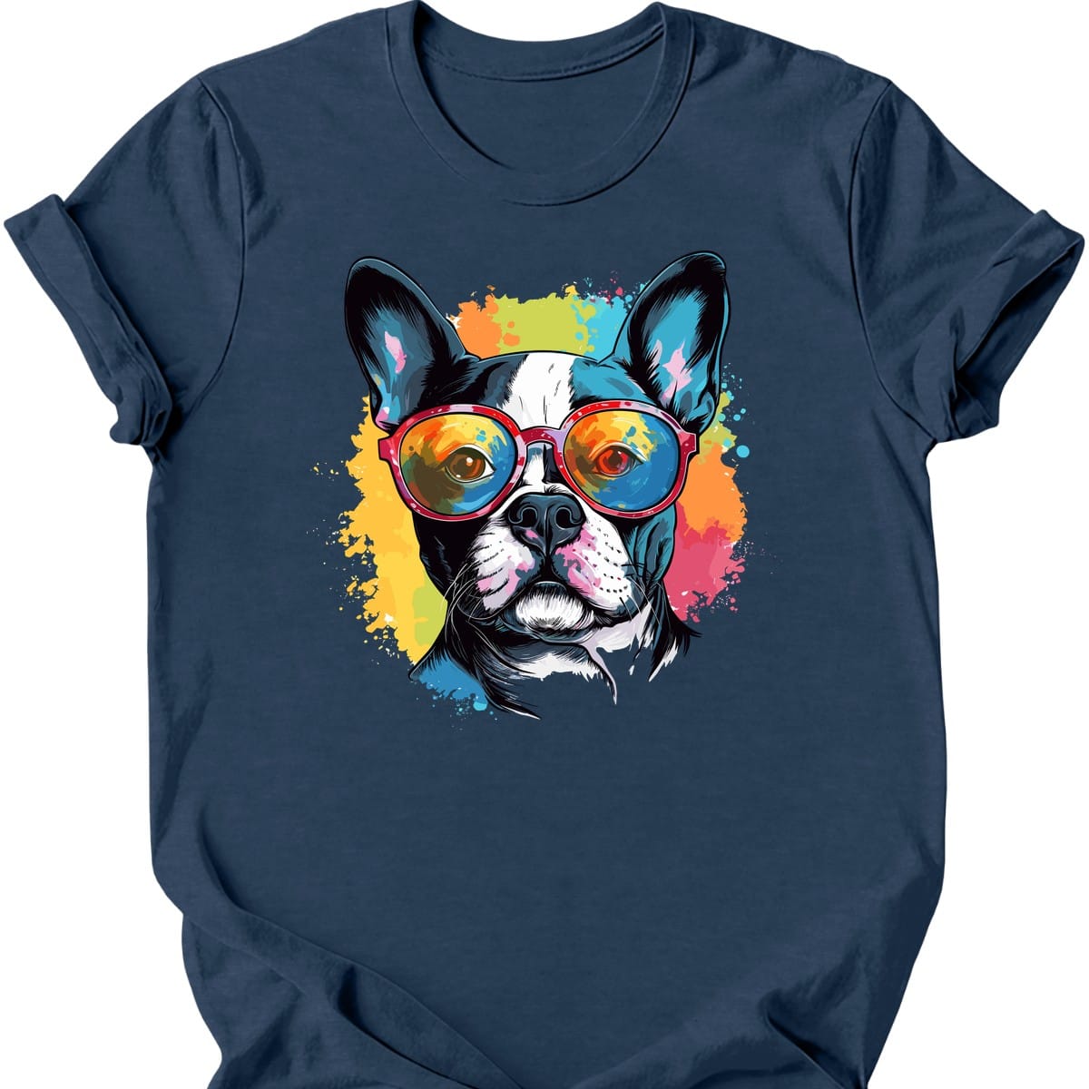 Boston Terrier - Top Dog T-Shirt - Heather Navy
