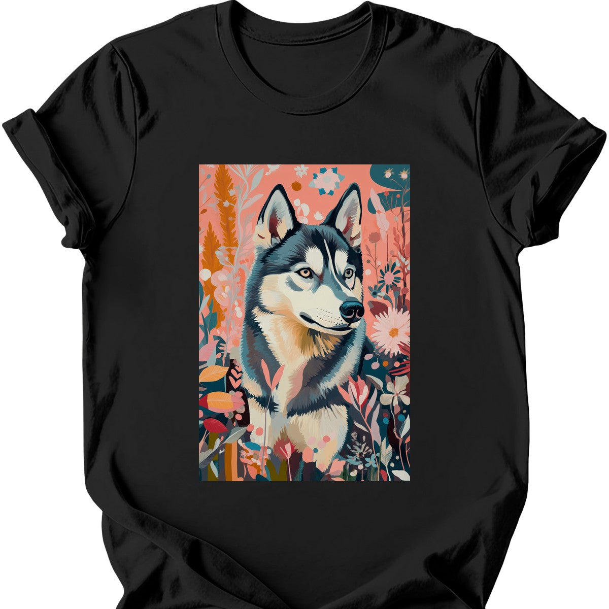 Siberian Husky - Boho Dog T-Shirt - Black