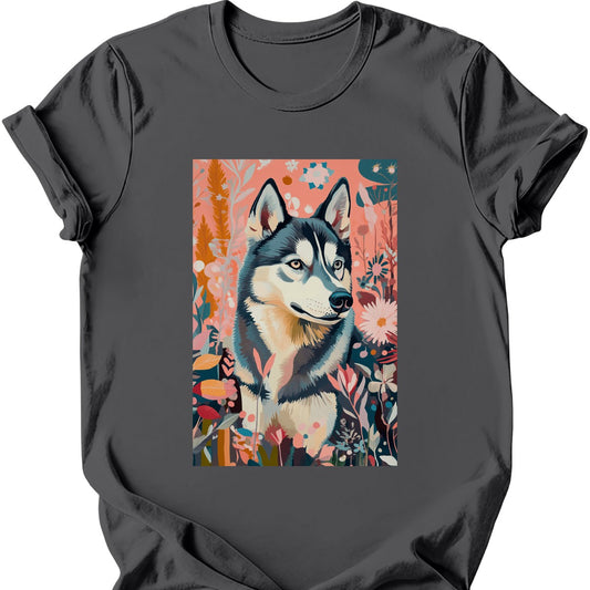 Siberian Husky - Boho Dog T-Shirt - Charcoal