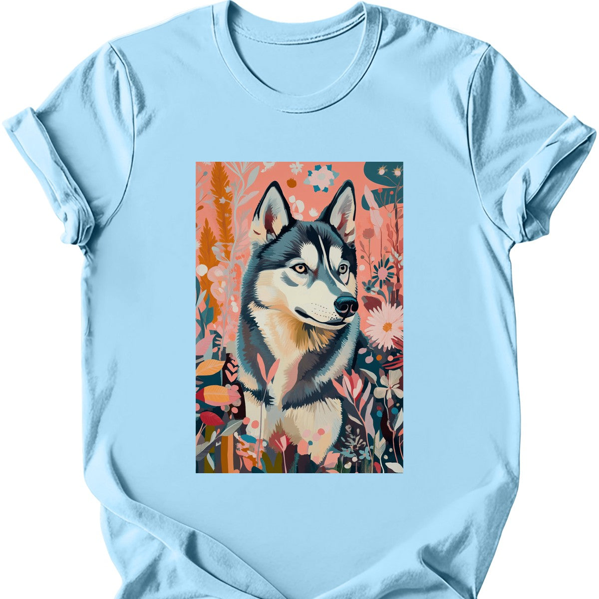 Siberian Husky - Boho Dog T-Shirt - Light Blue