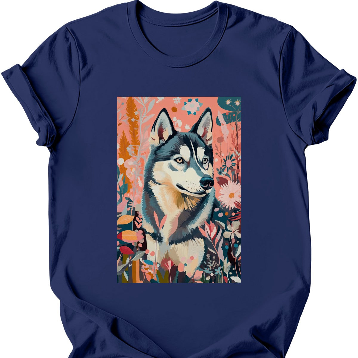 Siberian Husky - Boho Dog T-Shirt - Navy