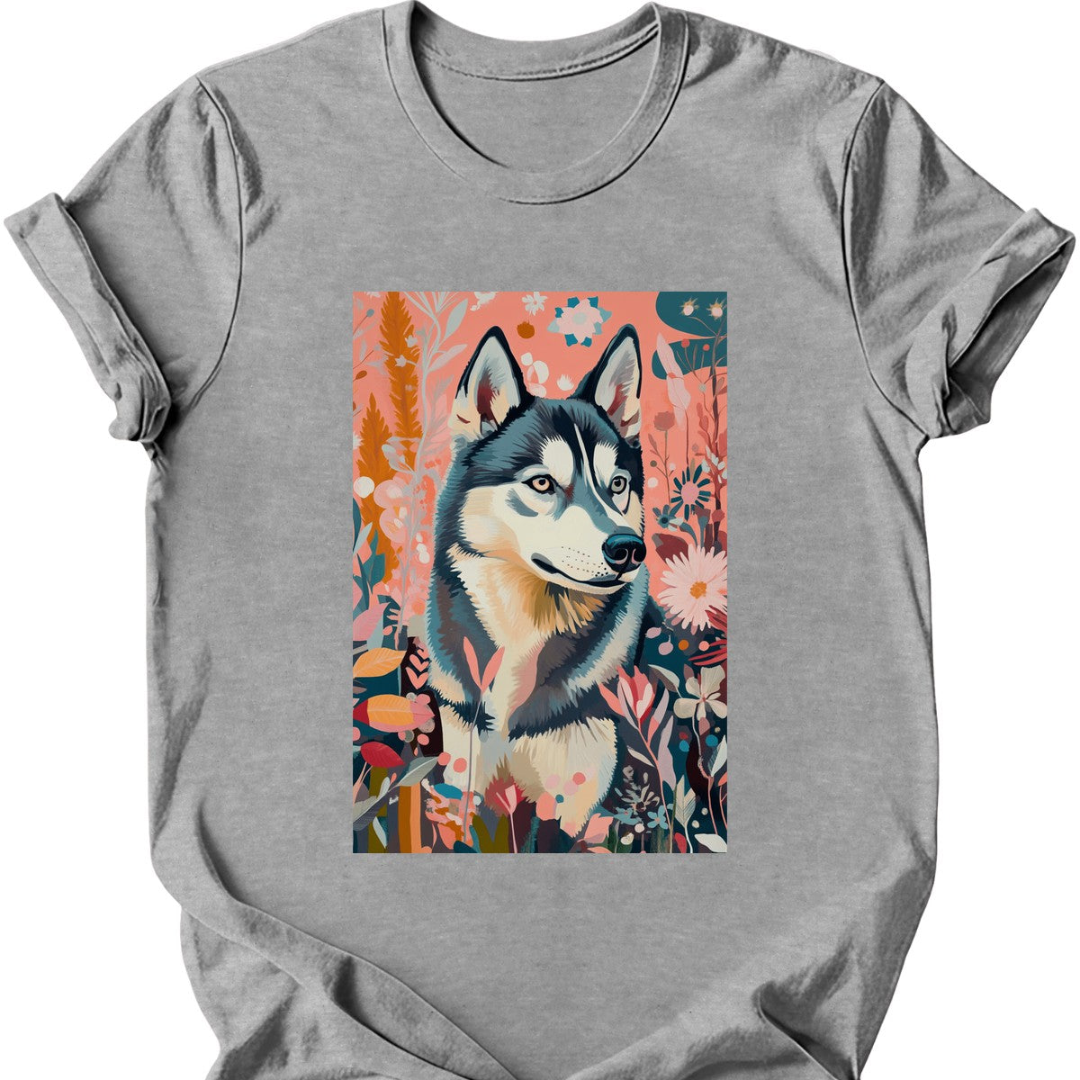 Siberian Husky - Boho Dog T-Shirt - Sport Grey