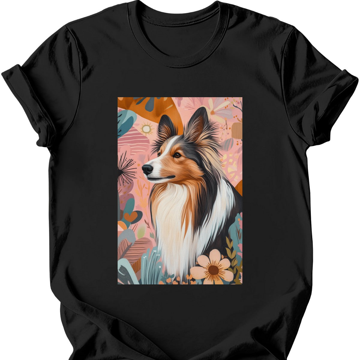 Shetland Sheepdog - Boho Dog T-Shirt - Black