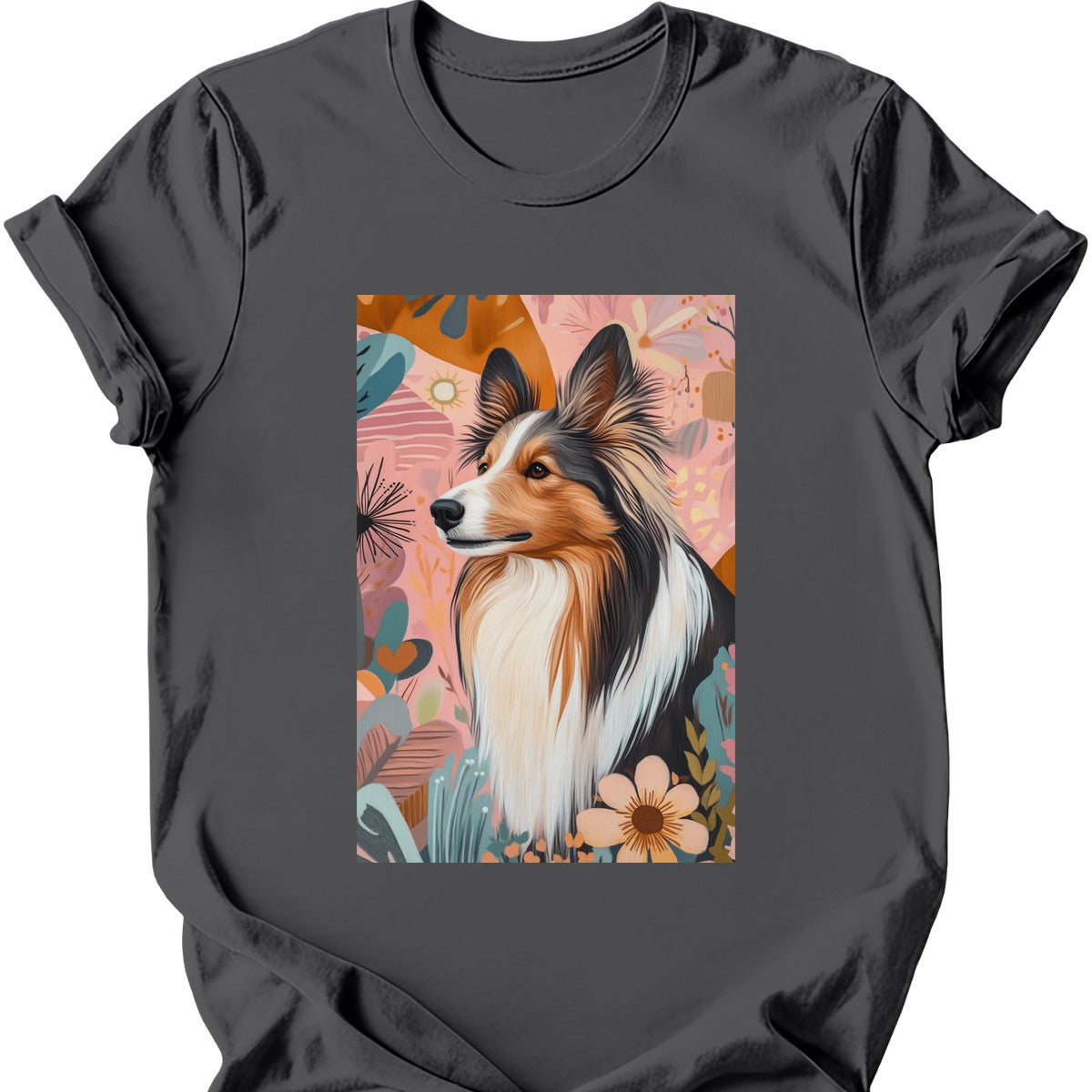 Shetland Sheepdog - Boho Dog T-Shirt - Charcoal