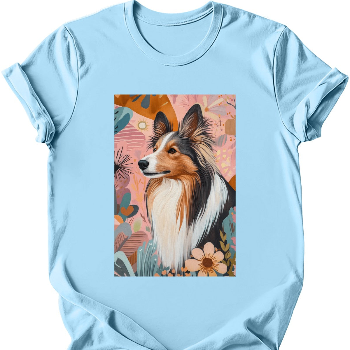 Shetland Sheepdog - Boho Dog T-Shirt - Light Blue