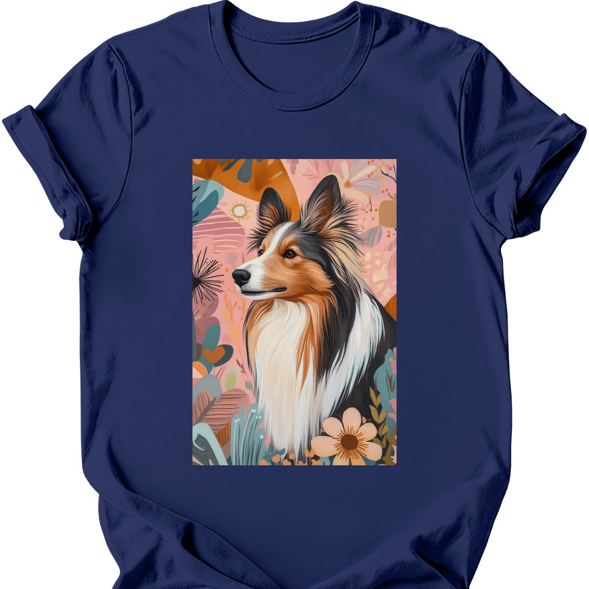 Shetland Sheepdog - Boho Dog T-Shirt - Navy