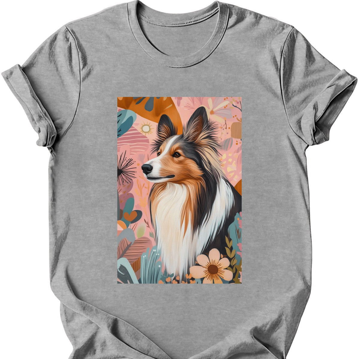 Shetland Sheepdog - Boho Dog T-Shirt - Sport Grey