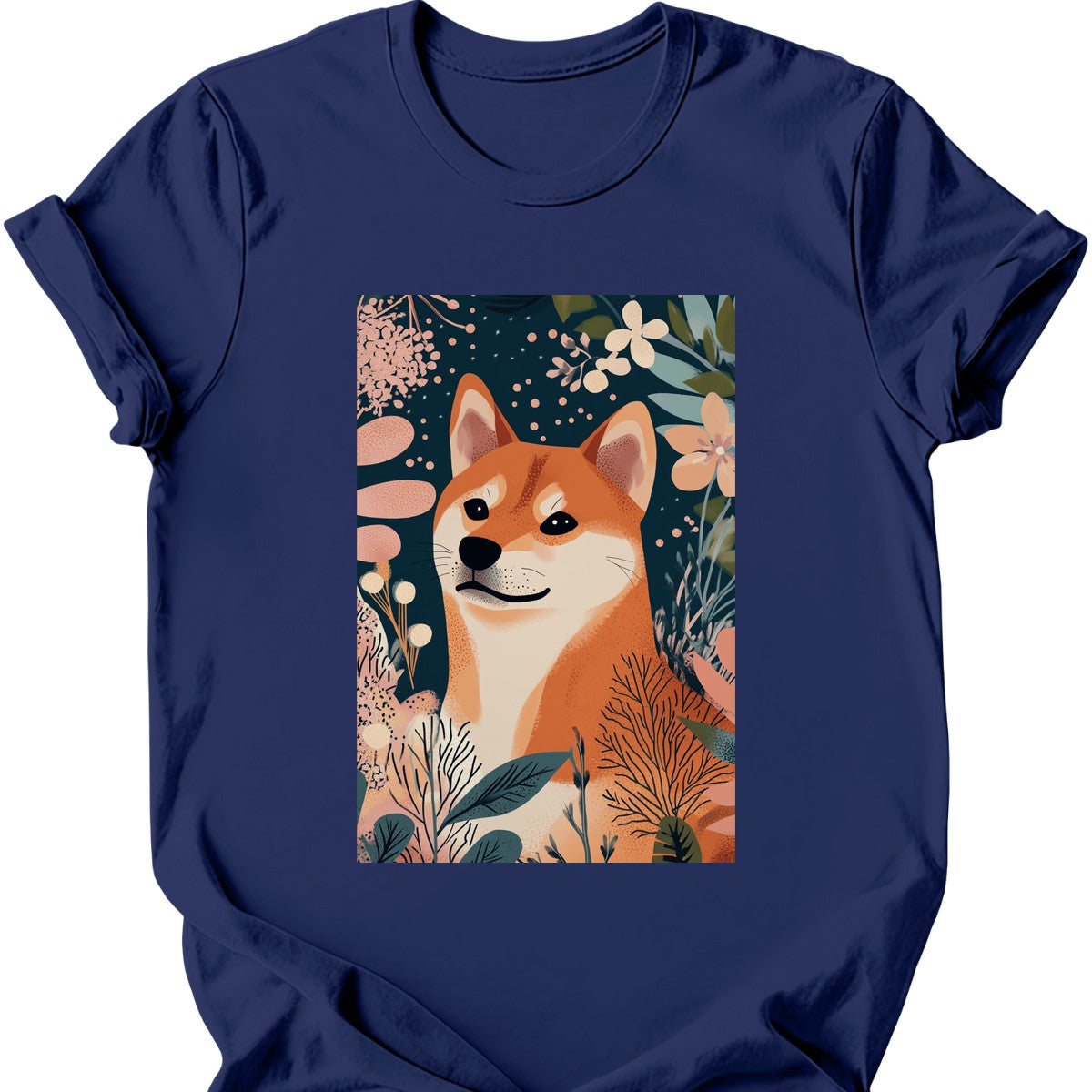 Shiba Inu - Boho Dog T-Shirt - Navy