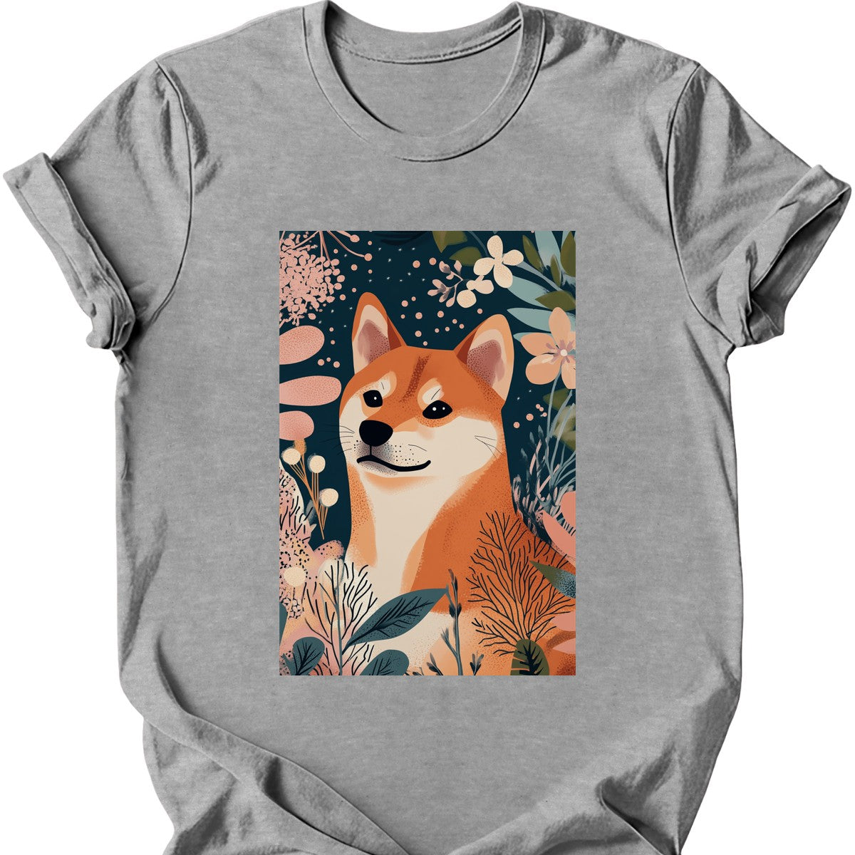 Shiba Inu - Boho Dog T-Shirt - Sport Grey