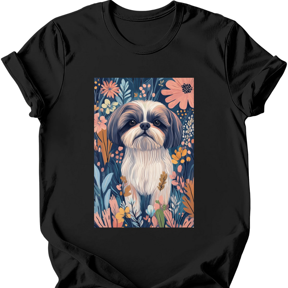Shih Tzu - Boho Dog T-Shirt - Black